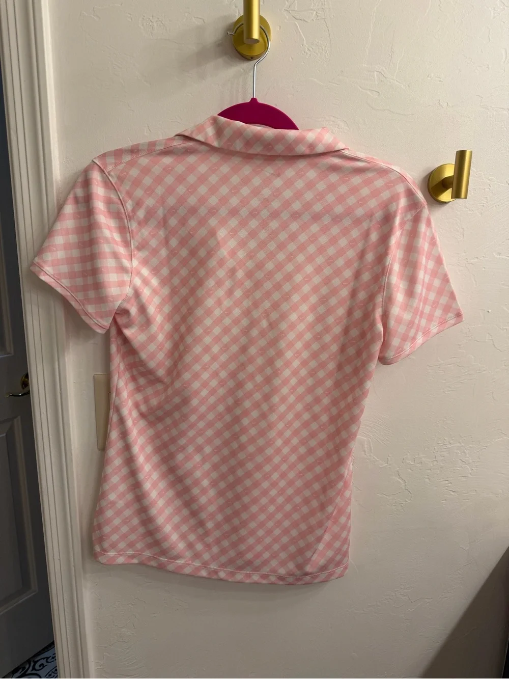 Nike Pink and White Gingham Dri-FIT Polo